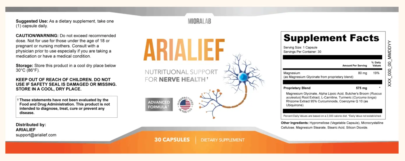 Arialief® Supplement Facts Label